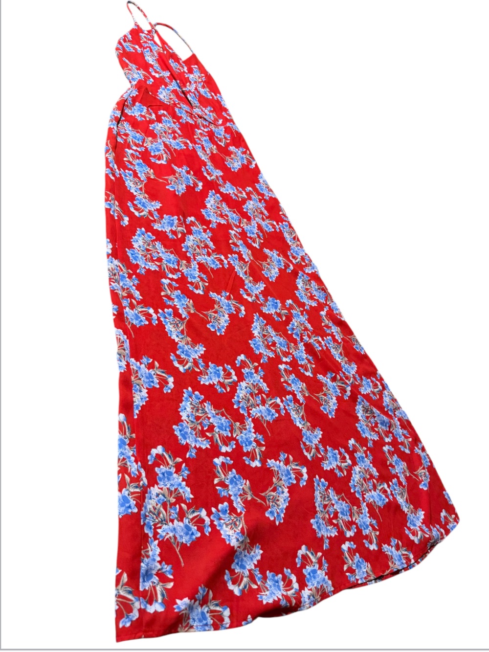 Lush Red Floral Maxi dress  with Blue Accent Flowers size XS in excellent condit - Picture 5 of 16